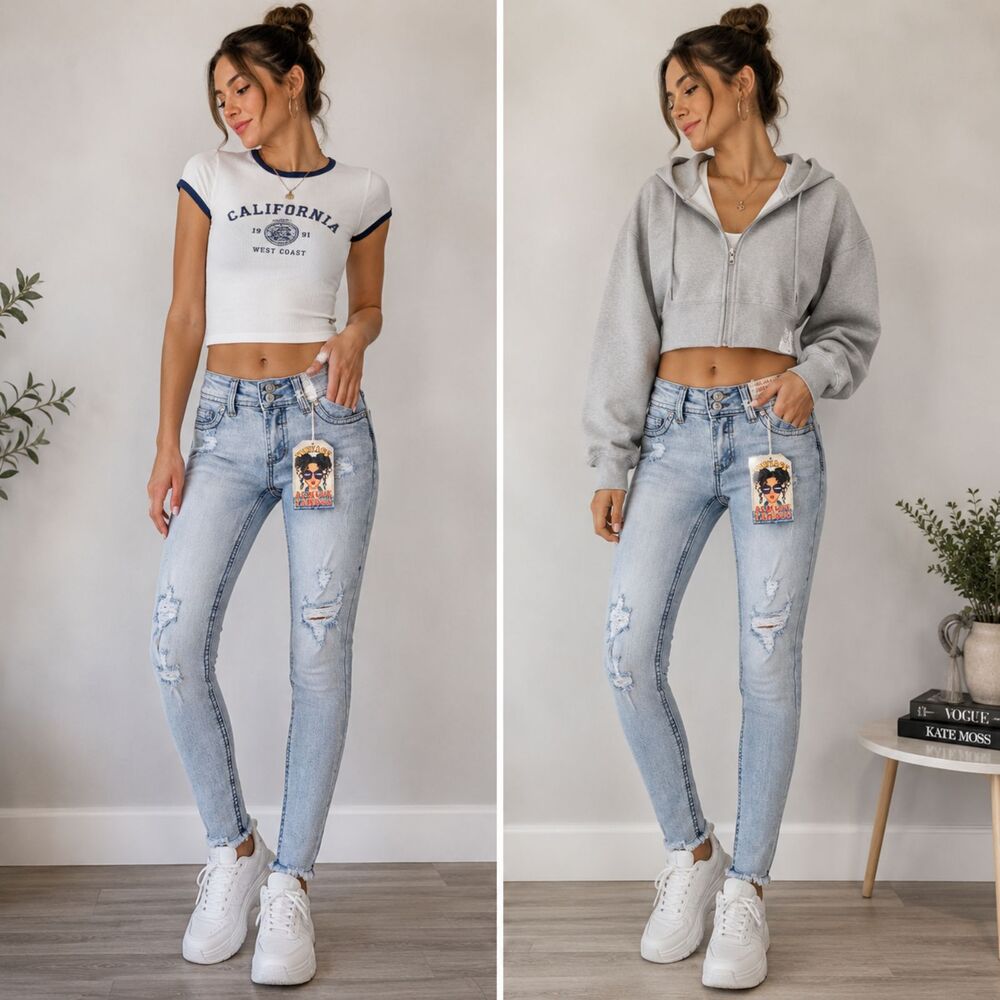 Vintage Almost Famous Distressed Skinny Jeans Light Wash Raw Hem Size 0